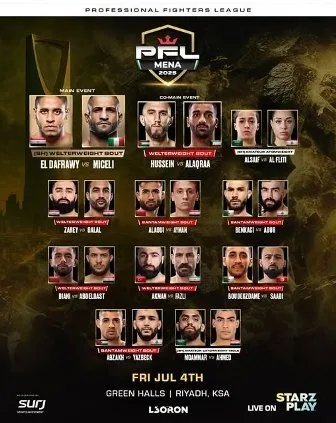 الإعلان عن قائمة النزالات النارية للنسخة الثانية من دوري المقاتلين المحترفين في الرياض