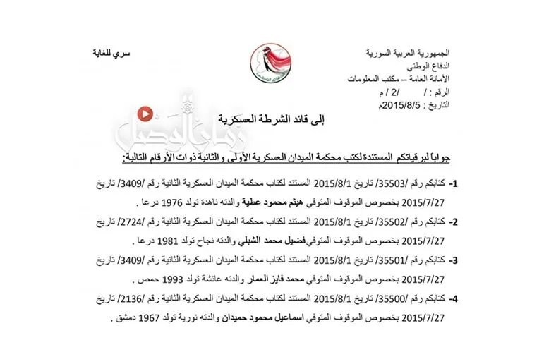 تسريب برقية يكشف عن فاجعة: تصفية 11 معتقلًا سوريًا في سجون الدفاع الوطني بدمشق