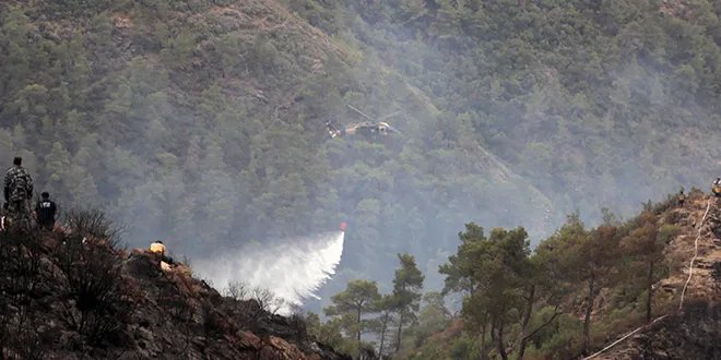 فرق الإطفاء تحكم السيطرة على النيران في المشيرفة قرب كسب وتواصل عمليات التبريد