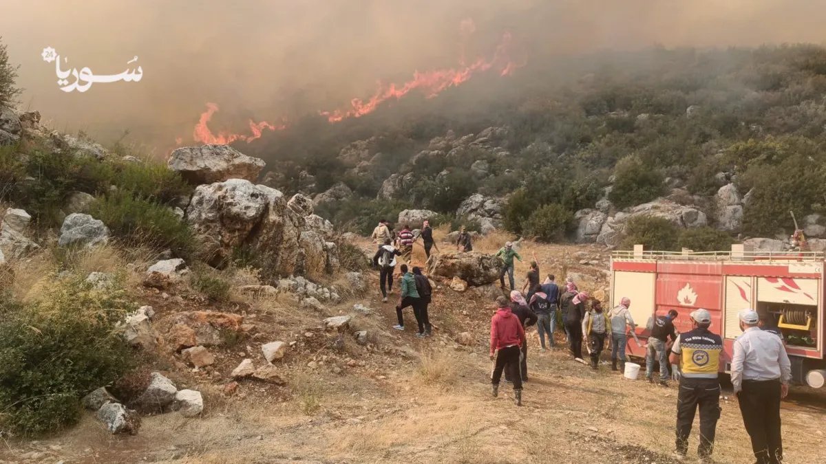 حرائق هائلة تجتاح ريف حماة: فرق الإطفاء تواجه صعوبات جمة والأهالي يساعدون