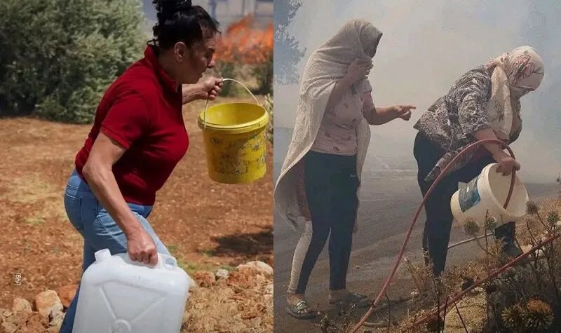 صور تُلهم: سوريات يواجهن النيران بالماء والطعام في ريف حماة