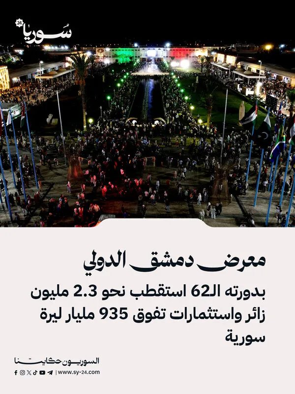 معرض دمشق الدولي يحقق أرقاماً قياسية: عقود بـ 935 مليار ليرة ومساهمة بـ 120 مليون دولار في الاقتصاد المحلي