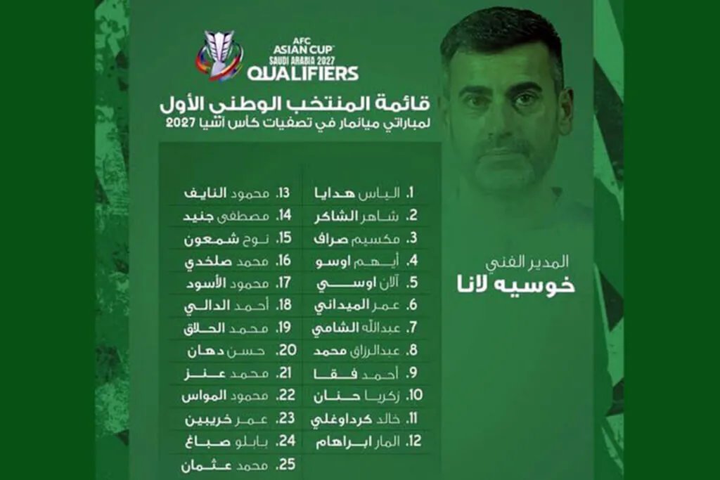 سوريا تعلن قائمة المنتخب الوطني لمواجهتي ميانمار الحاسمتين في تصفيات كأس آسيا