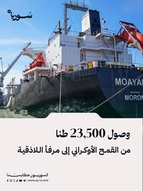 وصول شحنة قمح أوكرانيّة ضخمة إلى مرفأ اللاذقية لدعم المخزون الاستراتيجي