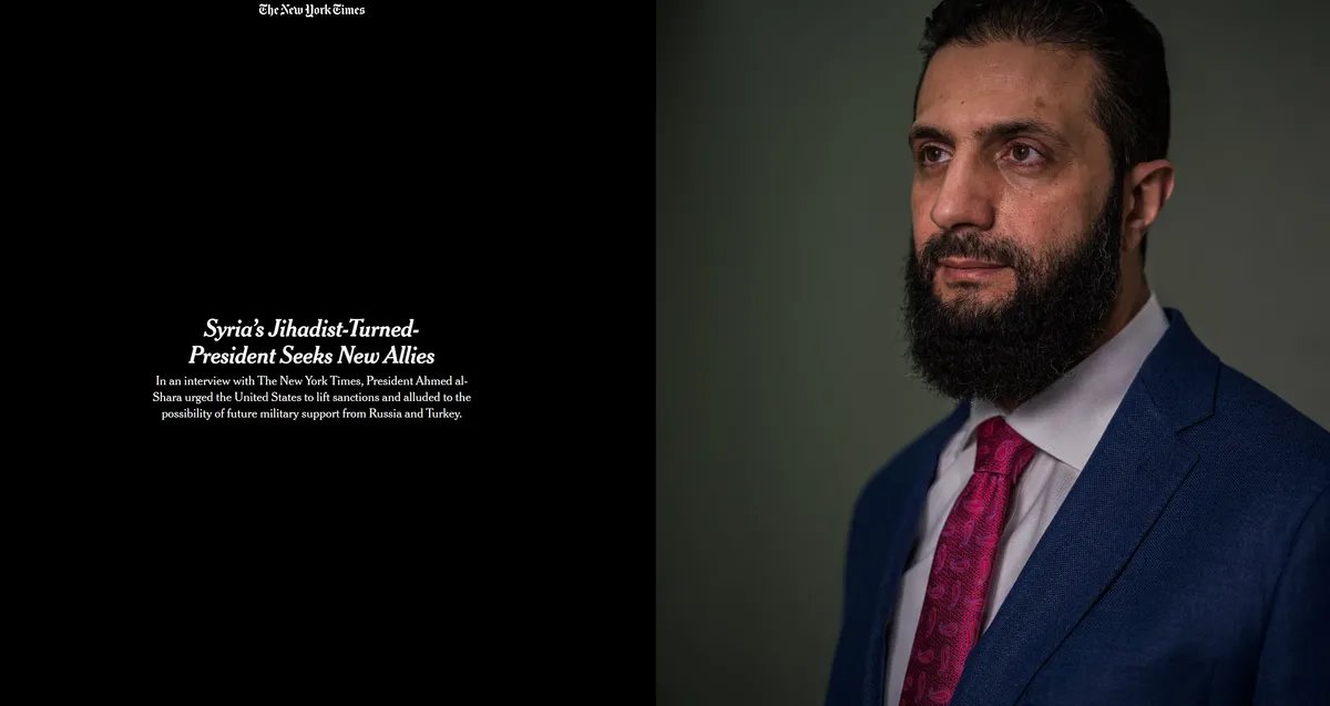الشرع لـ"نيويورك تايمز": سوريا تنظر في تجنيس مقاتلين أجانب.. وروسيا شريك استراتيجي